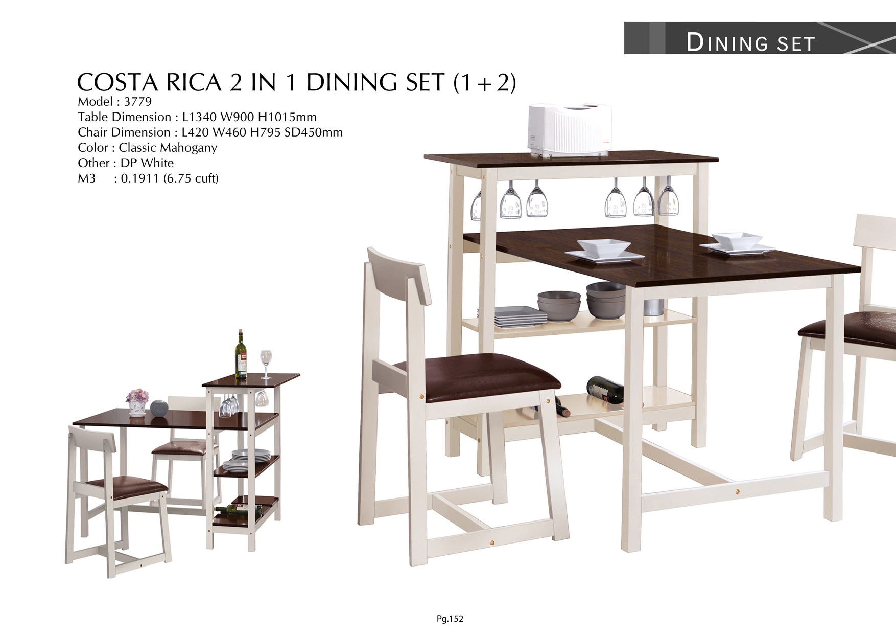 Product: PG152. COSTA RICA 2 IN 1 DINING SET