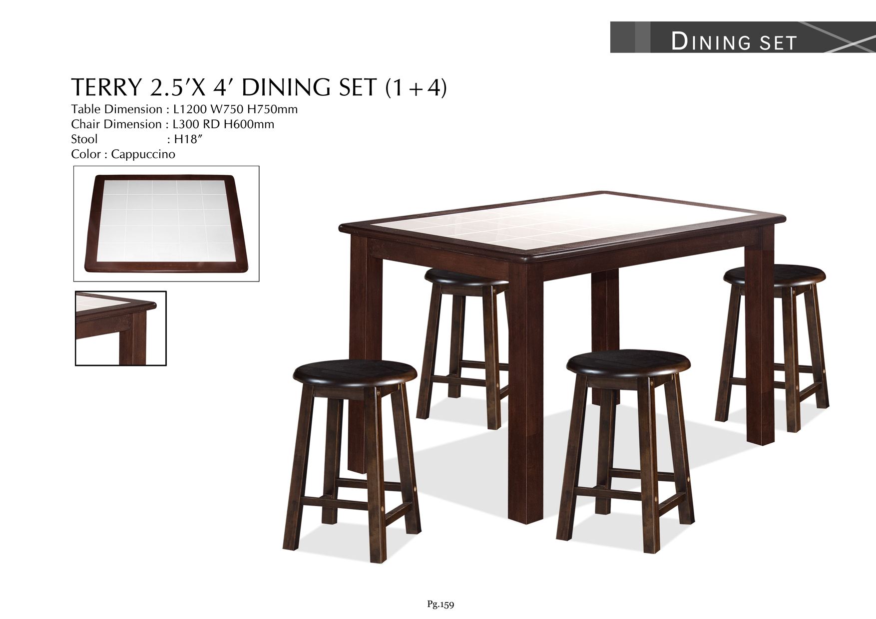 Product: PG159. TERRY 2.5′ X 4′ DINING SET