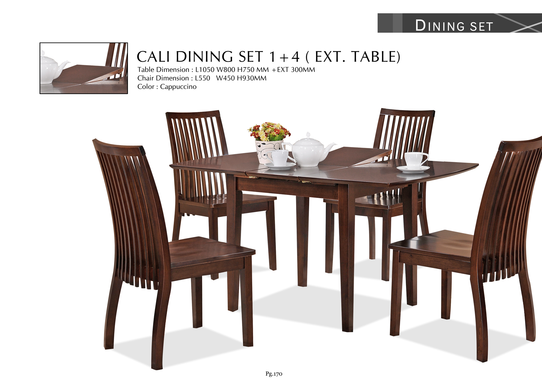 Product: PG170. CALI DINING SET (1+4) EXT TABLE