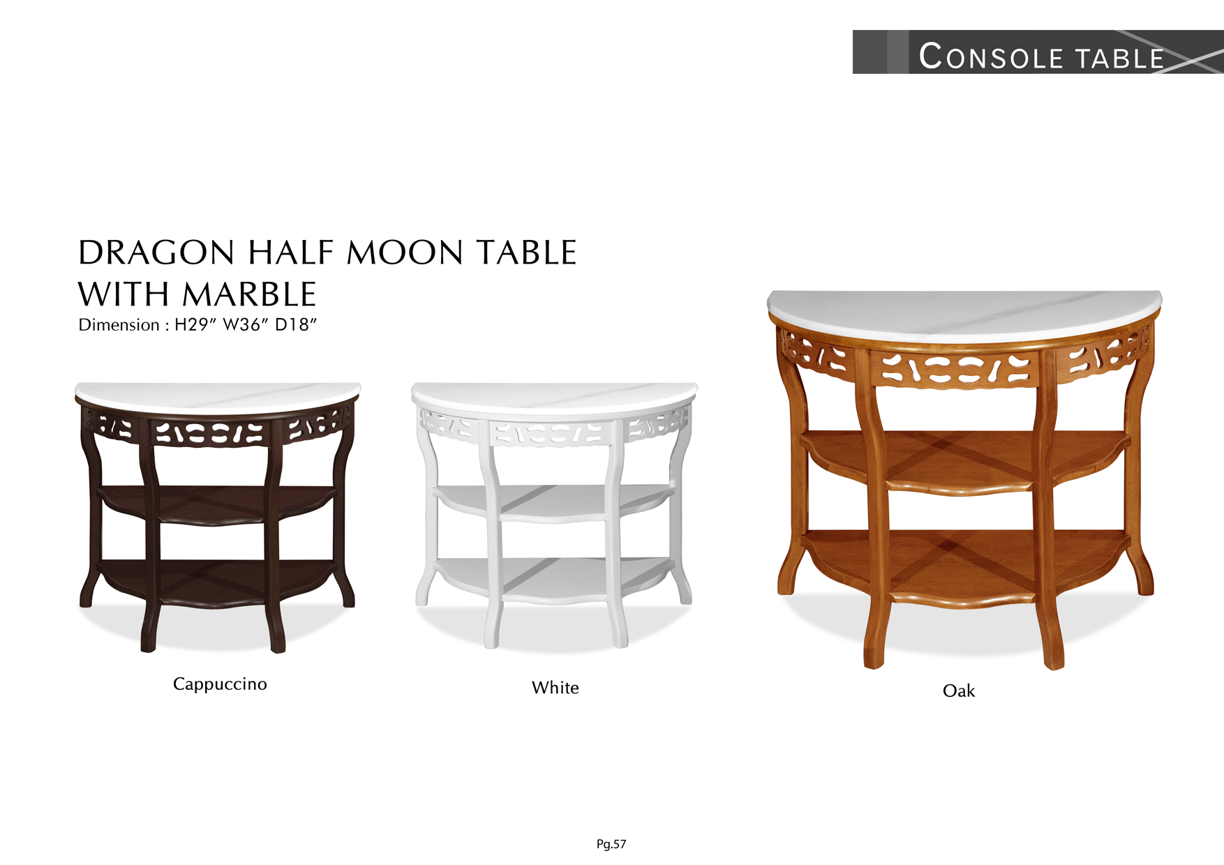Product: PG57. DRAGON HALF MOON TABLE WITH MARBLE